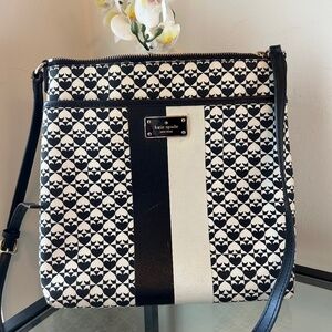 Kate spade Black And White Spade Large Crossbody With Pink Interior